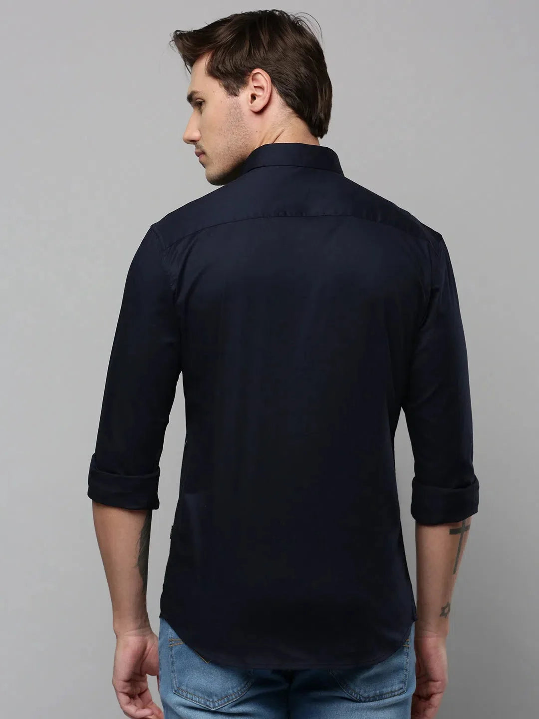 Navy Printed Linen Mens Shirt | Casual & Beach Shirts