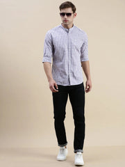 Men Purple Checked Casual Shirt-LAVINIA-1162-Lavender
