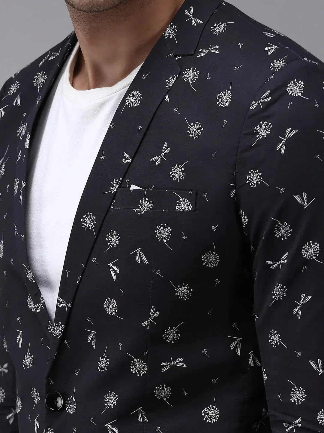 Black Printed Blazer | Men's Ethnic Nehru Jackets - DesiQlo