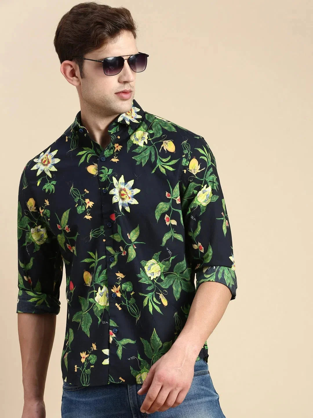 Elegant Navy Printed Mens Shirt - DesiQlo Casual Cotton Shirt