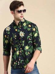Men Navy Printed Casual Shirt-GURJANPRINT-5407-Navyblue