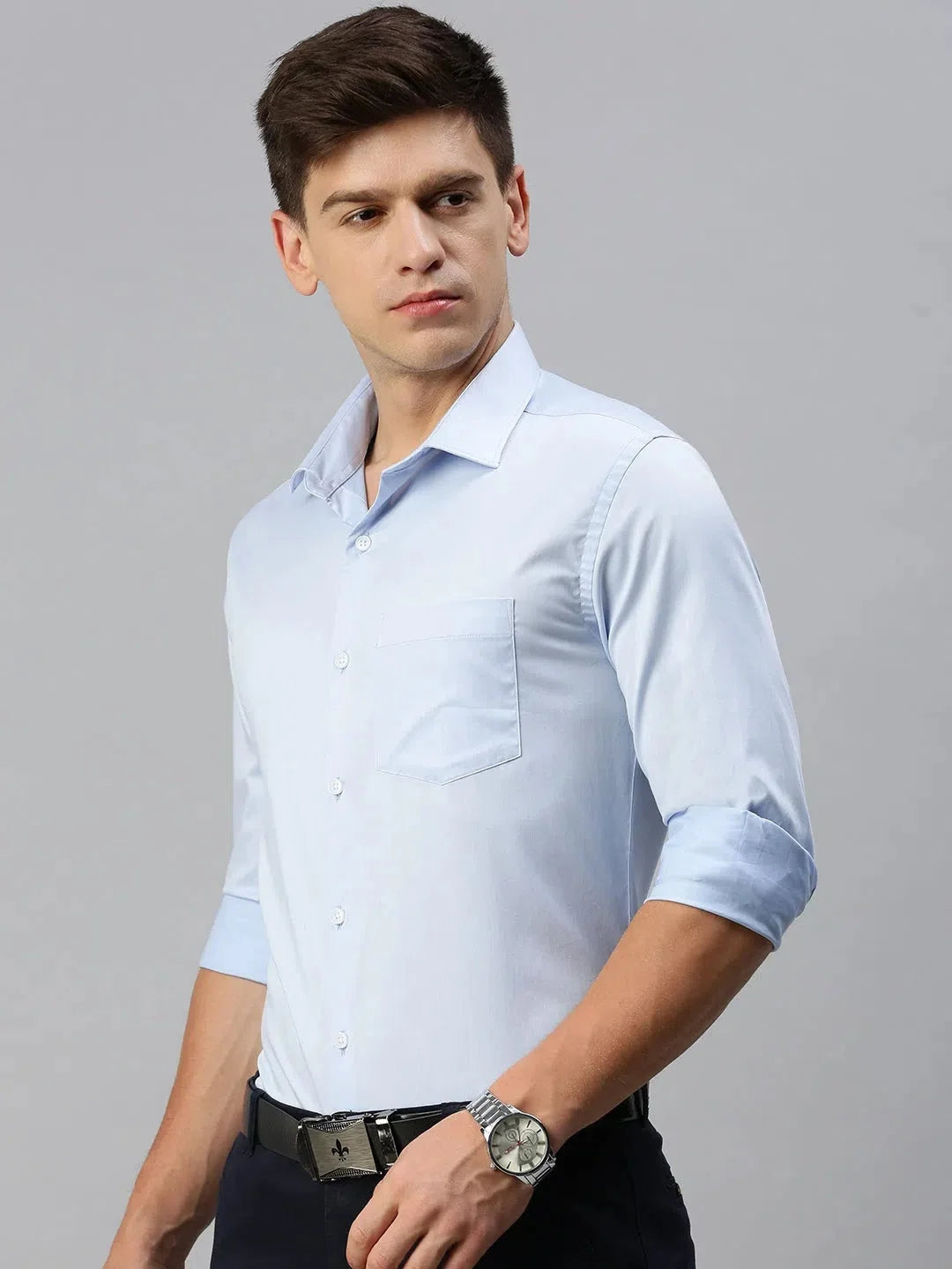 Men's Blue Solid Formal Shirt | Cotton Mens Shirt - DesiQlo