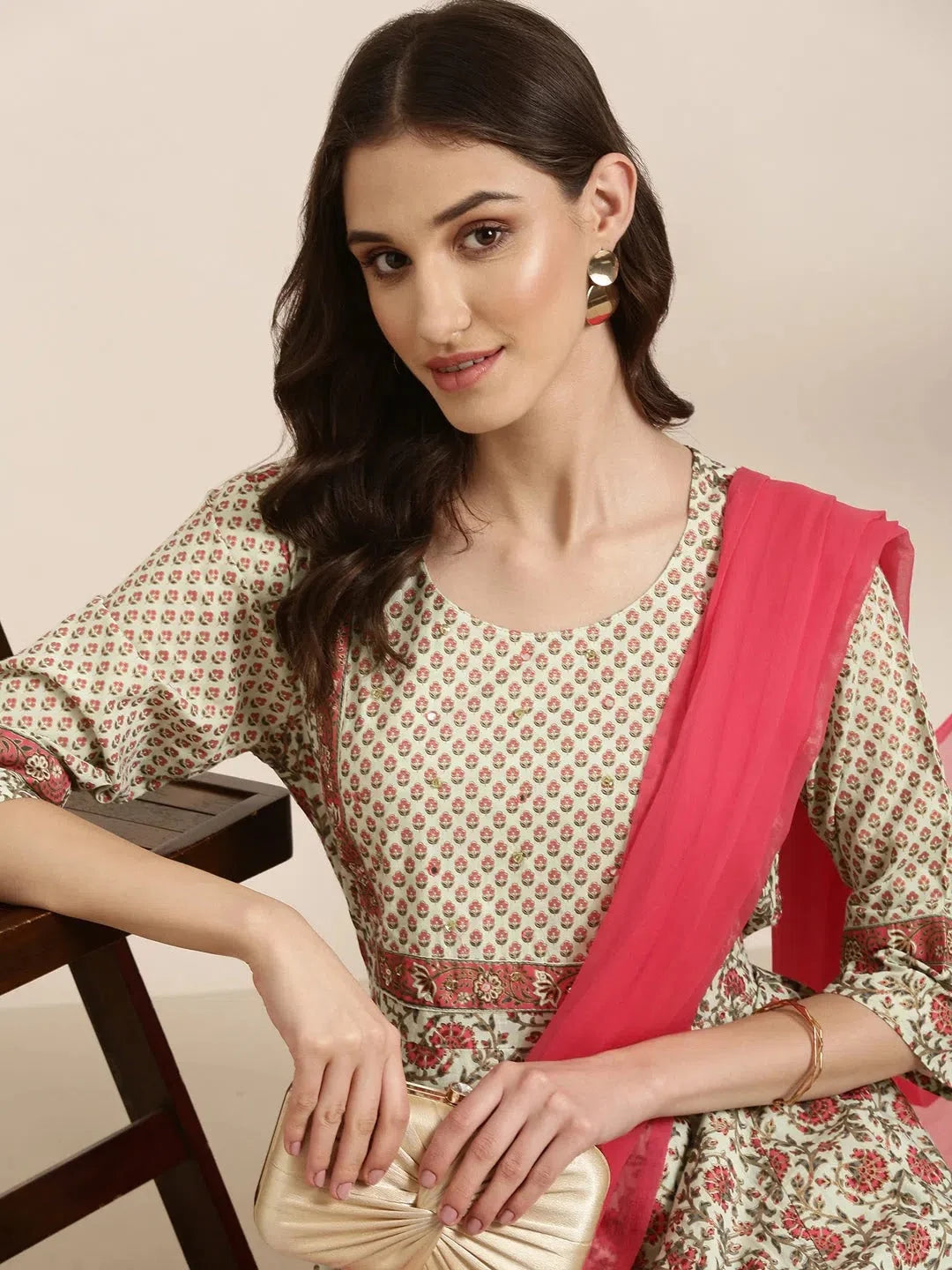 Women Sea Green Floral Kurta Set-HO-904-1eagreen