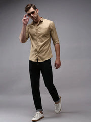 Men Beige Solid Casual Shirt-COOPERPLAINE-1627-Khaki