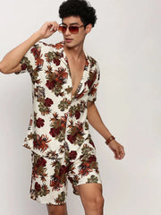 Men Cream Printed Casual Co ords-AM-98-20-Cream