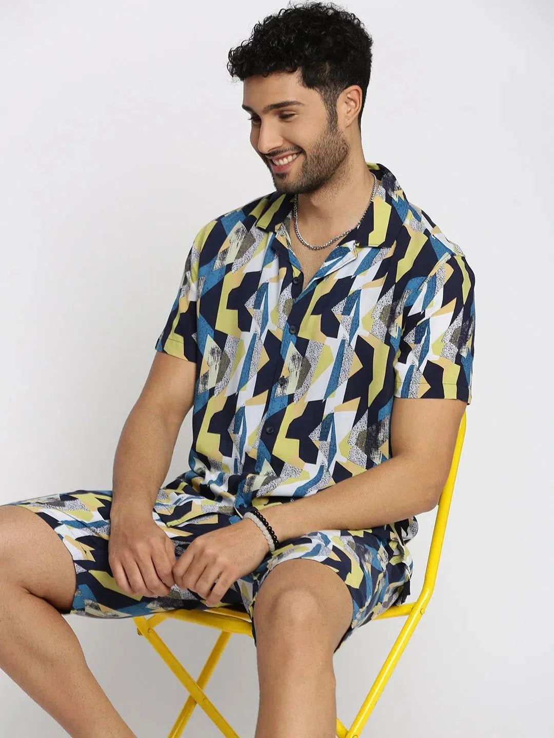 Multi Printed Co Ord Set for Men | Cuban Collar Cotton Sets