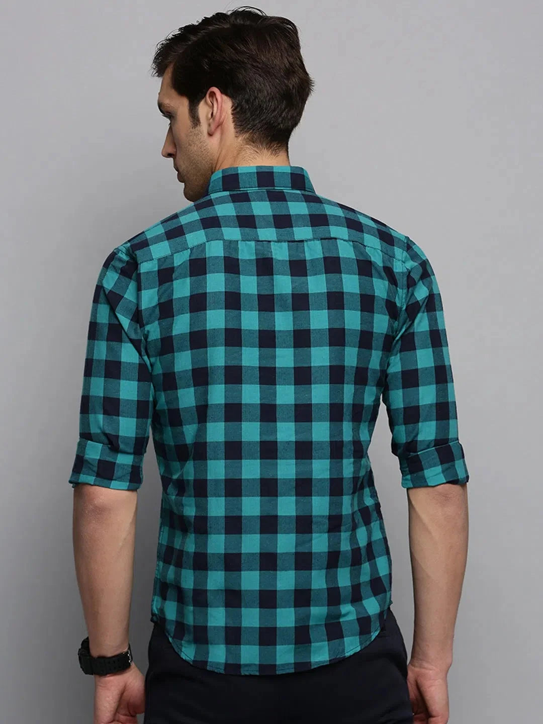 Men's Navy Checked Cotton Shirt - Casual Style