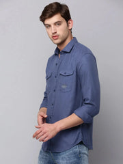 Men Navy Solid Casual Shirt-DARIANPURELINEN-3304-Navyblue