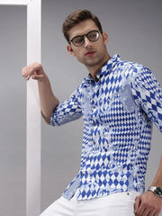 Men Blue Printed Casual Shirt-SPARCKPRINT-1534-Blue