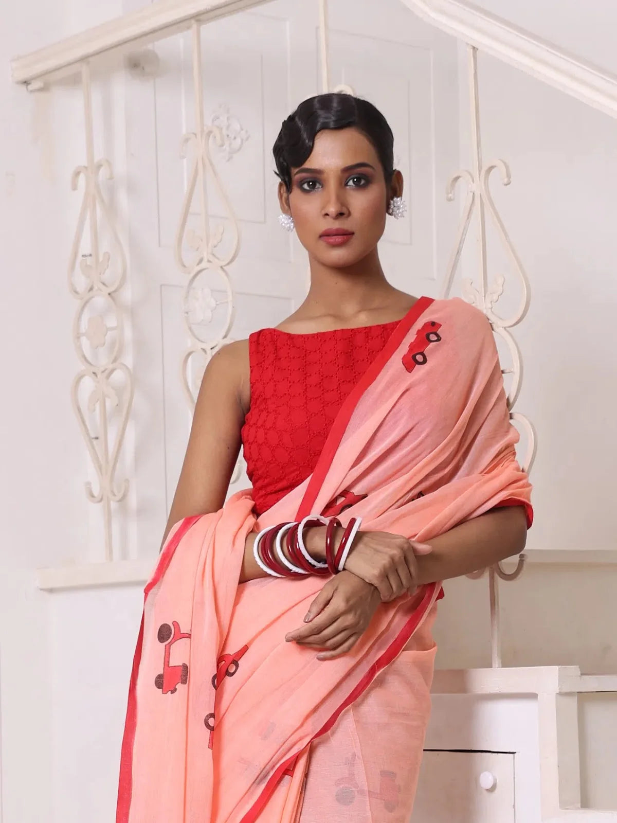 Peach Cotton Saree: Bengali Style Comfort | Indian Sarees
