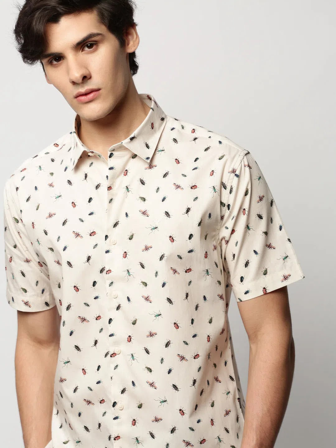 Men Cream Printed Casual Casual Shirts-JUPITERPRINT-1781-Cream