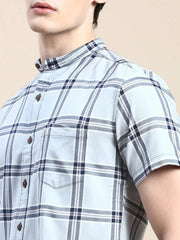 Men Grey Checked Casual Shirt-AZARICHECKS-114-Grey
