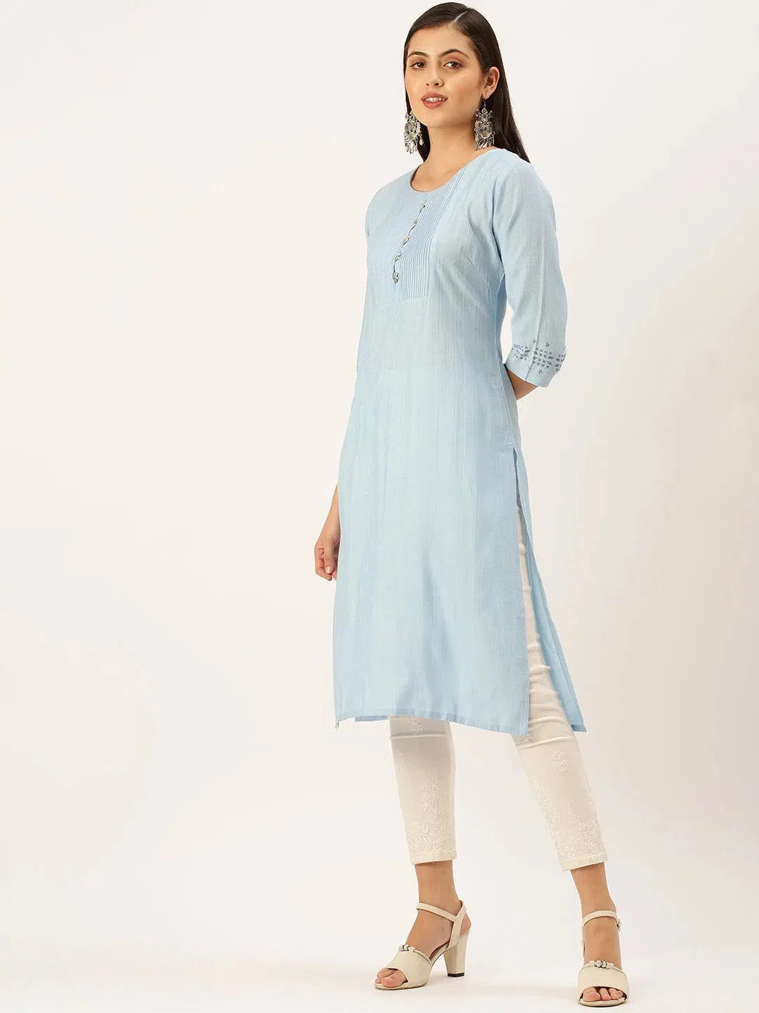 Blue Solid Cotton Kurta | Indian Kurtas for Women | DesiQlo