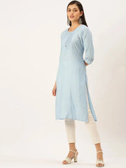 Women's Blue Solid Straight Kurta-DF-1197-Blue