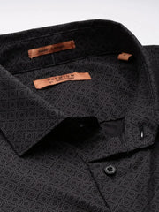 Men Black Geometrical Casual Shirt-DATURA-1815-Black