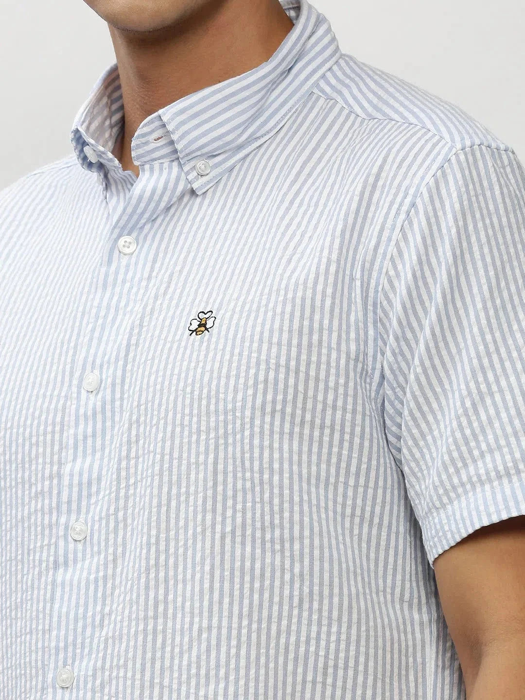 White Striped Mens Cotton Shirt - Casual Shirts by DesiQlo