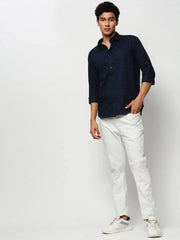 Men Navy Striped Casual Casual Shirts-TAROSTRIPE-606-Navyblue