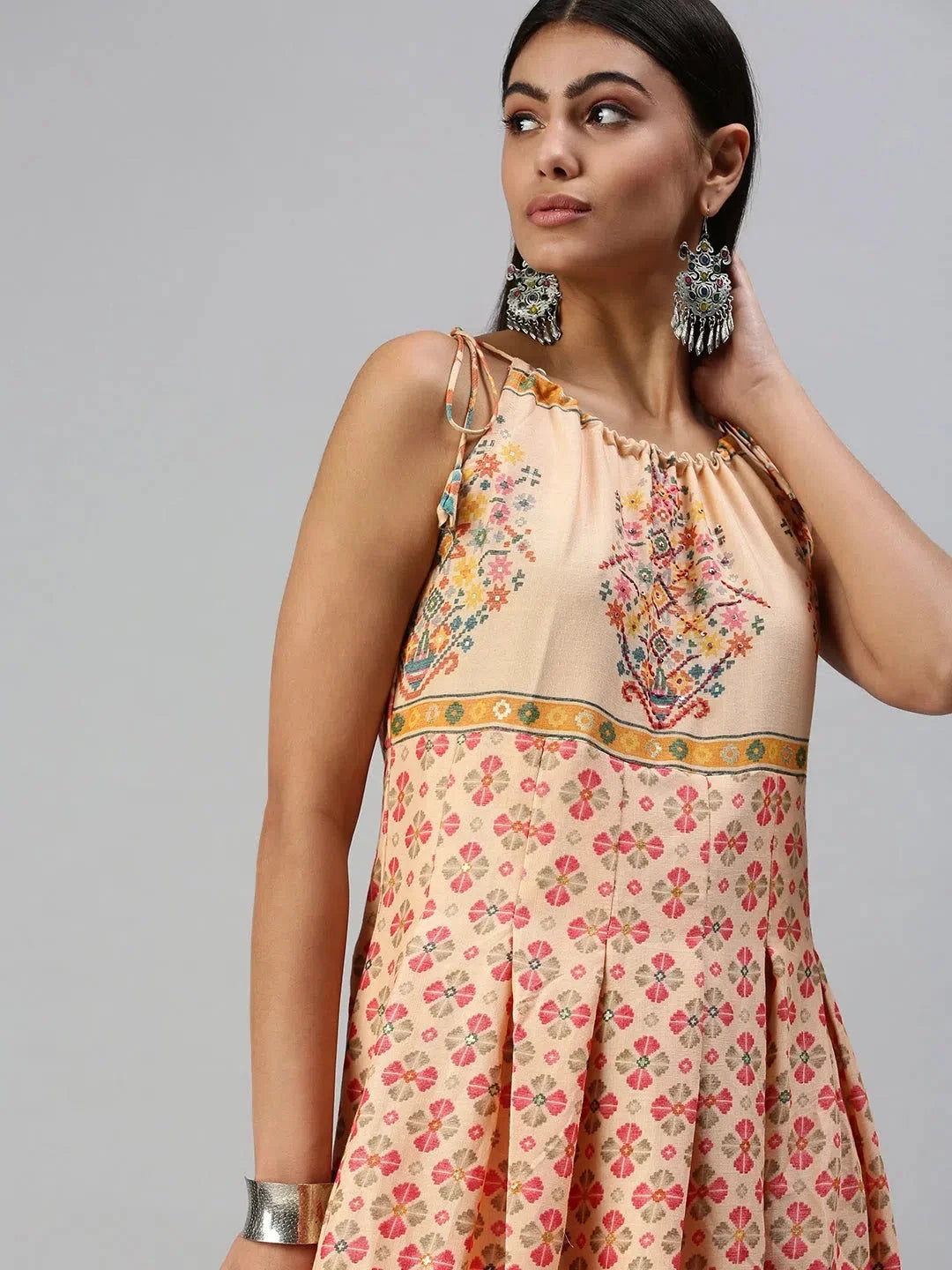 Peach Printed Anarkali Kurti for Women | Cotton Anarkali Suit