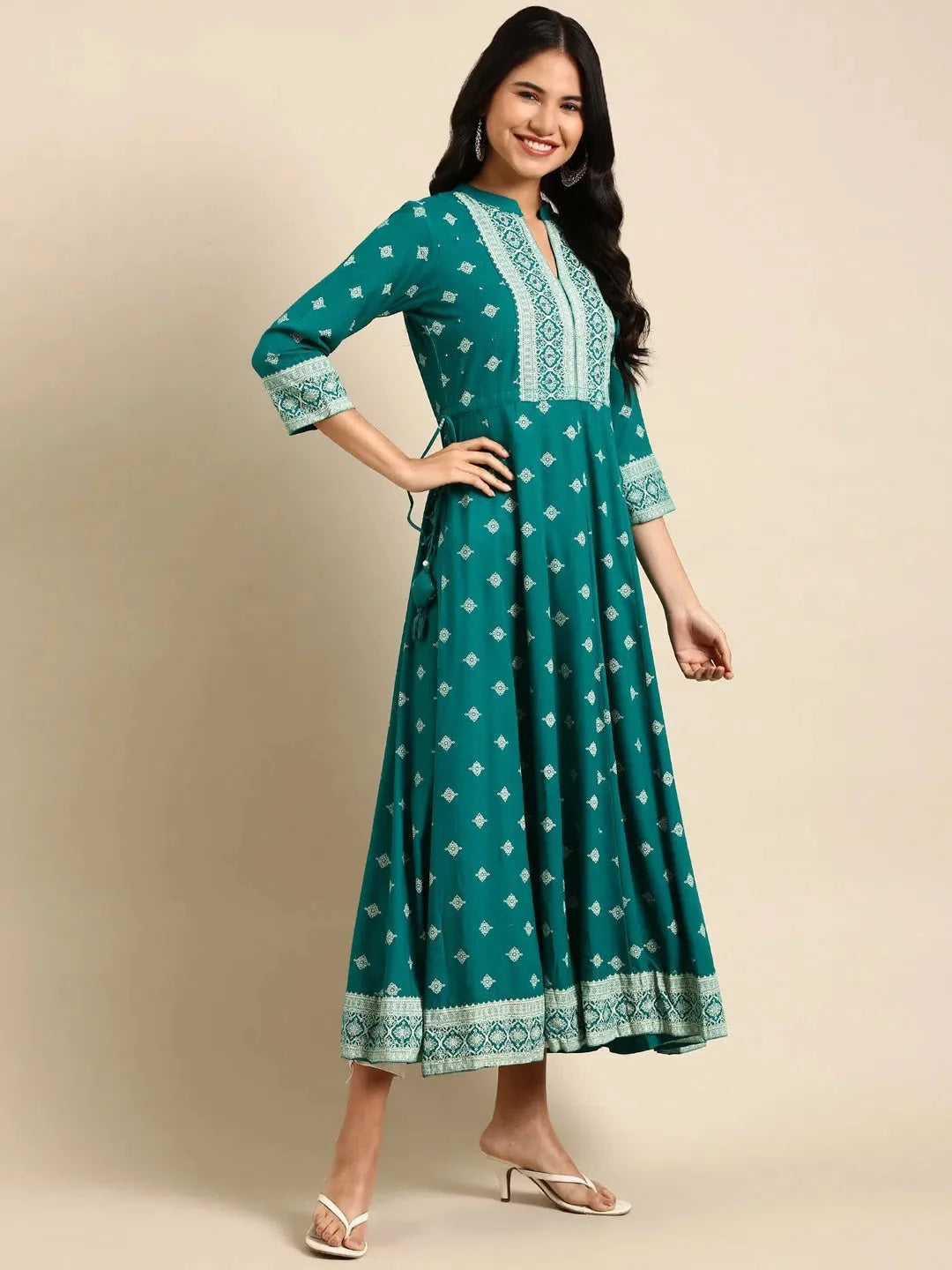 Blue Printed Anarkali Kurta - Women's Cotton Anarkali Kurti - Style 1
