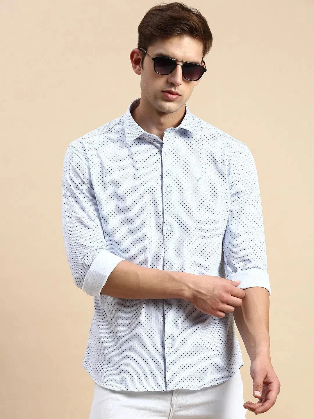 White Striped Cotton Mens Shirt - DesiQlo Casual Style