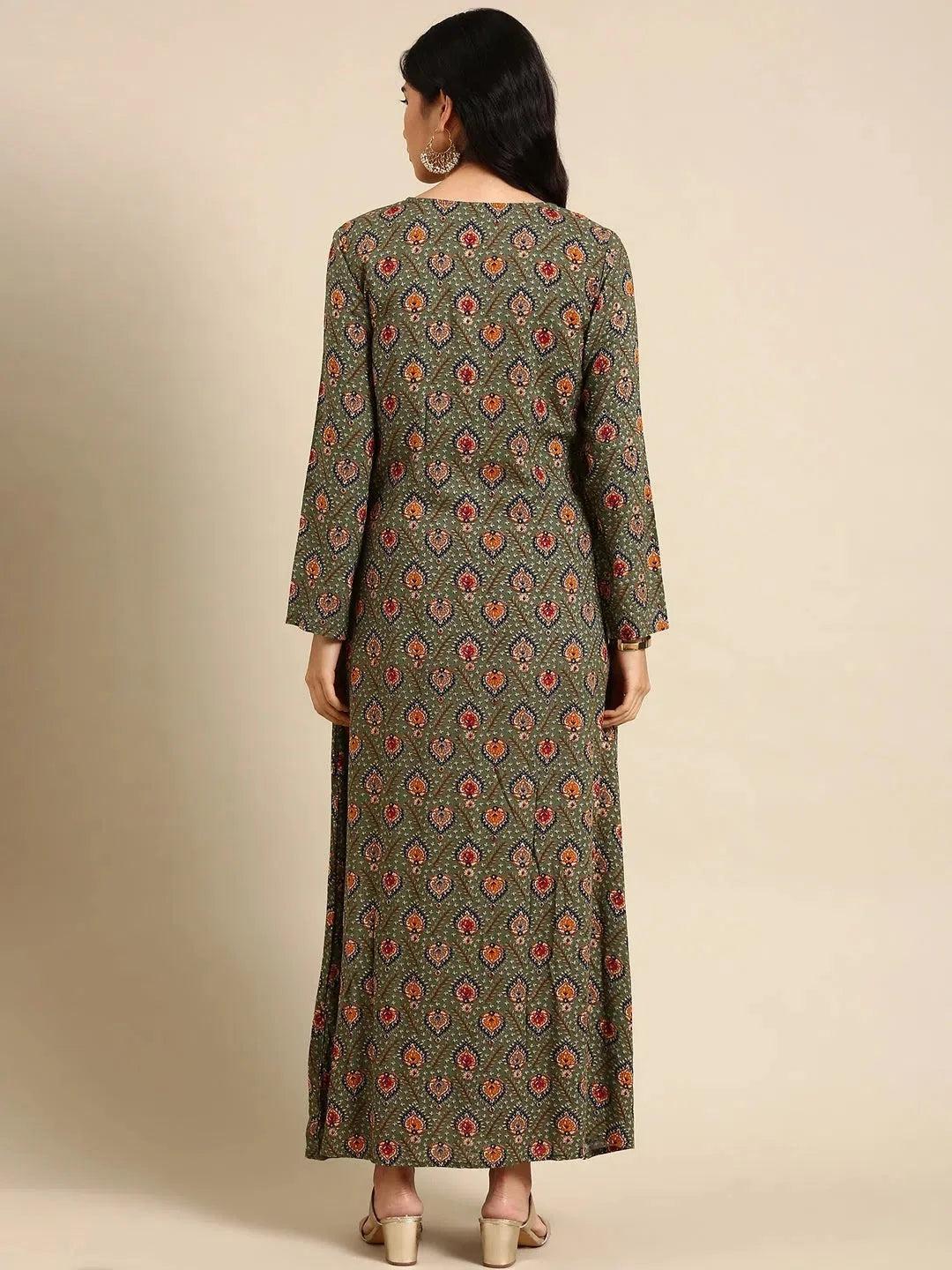 Green Printed Viscose Anarkali Kurti | DesiQlo Anarkali Dress