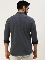 Men Navy Printed Casual Shirt-LUCASKNITS-4606-Navyblue