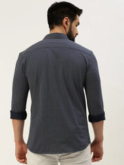 Men Navy Printed Casual Shirt-LUCASKNITS-4606-Navyblue