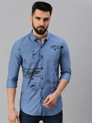 Men Blue Printed Casual Shirt-HIGHPOWERPRINT-1264-Blue