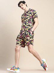 Men Black Printed Casual Co ord Set-AM-90-90-Black