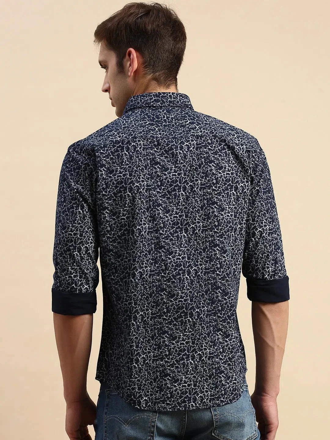 Navy Printed Cotton Mens Shirt - Stylish Casual Wear