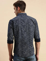 Men Navy Printed Casual Shirt-LUCIAPRINT-8208-Navyblue