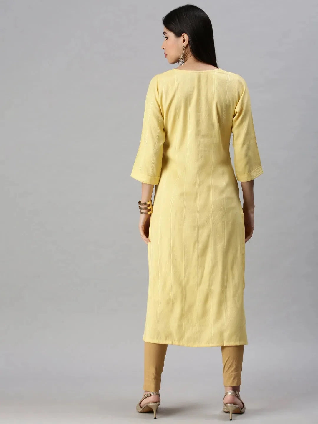 Yellow Striped Indian Kurta - Stylish Cotton Kurtas for Women