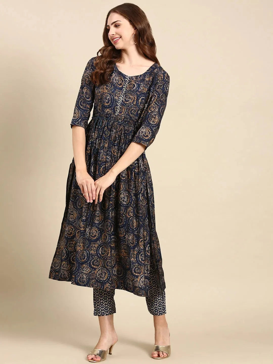 Navy Blue Printed Kurta Set | Designer Women's Kurta Sets