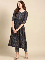 Women's Navy Blue Printed Kurta SetKC-944-Navyblue