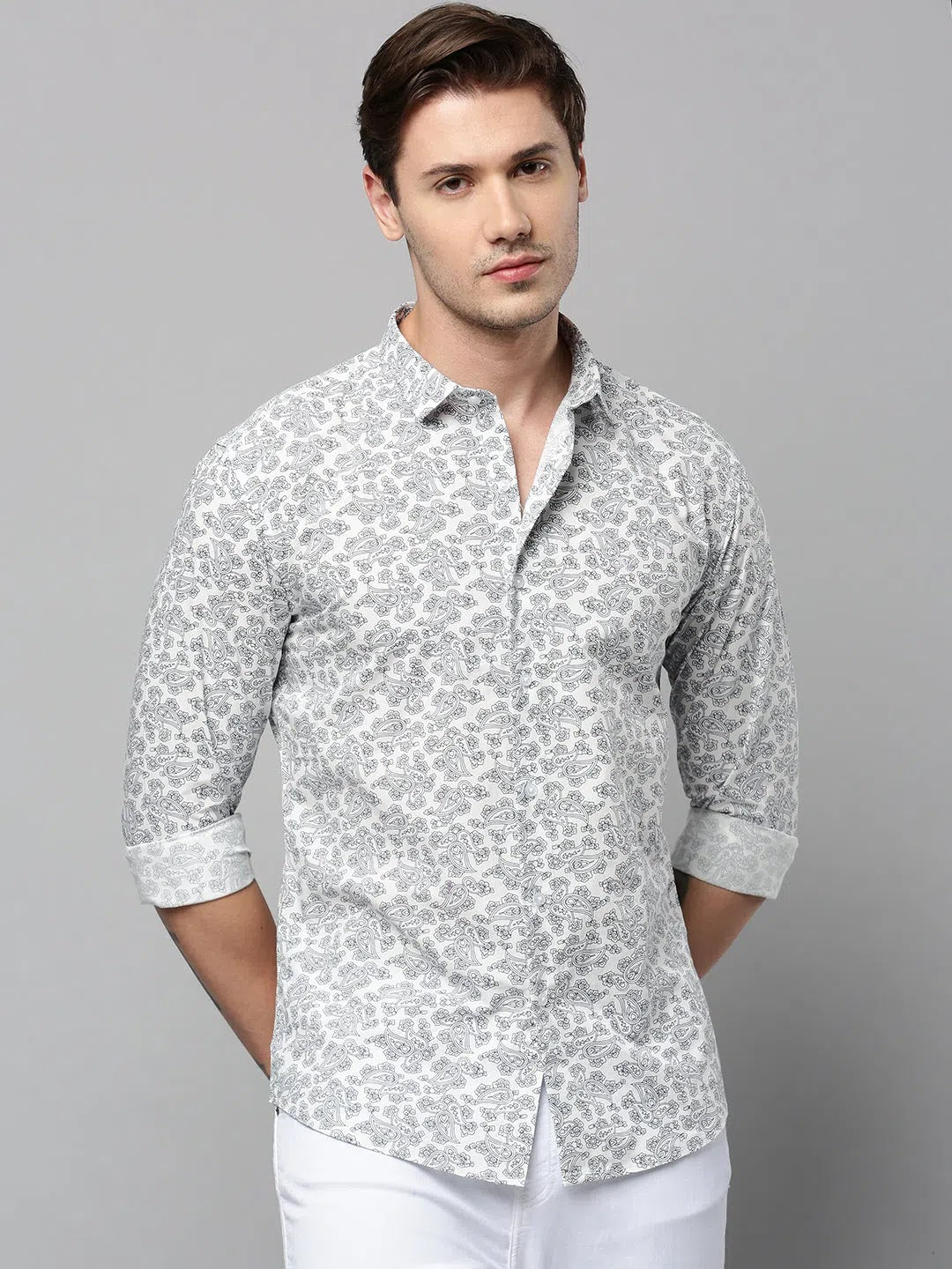 Shop White Printed Mens Shirt | Cotton Casual Shirt - DesiQlo