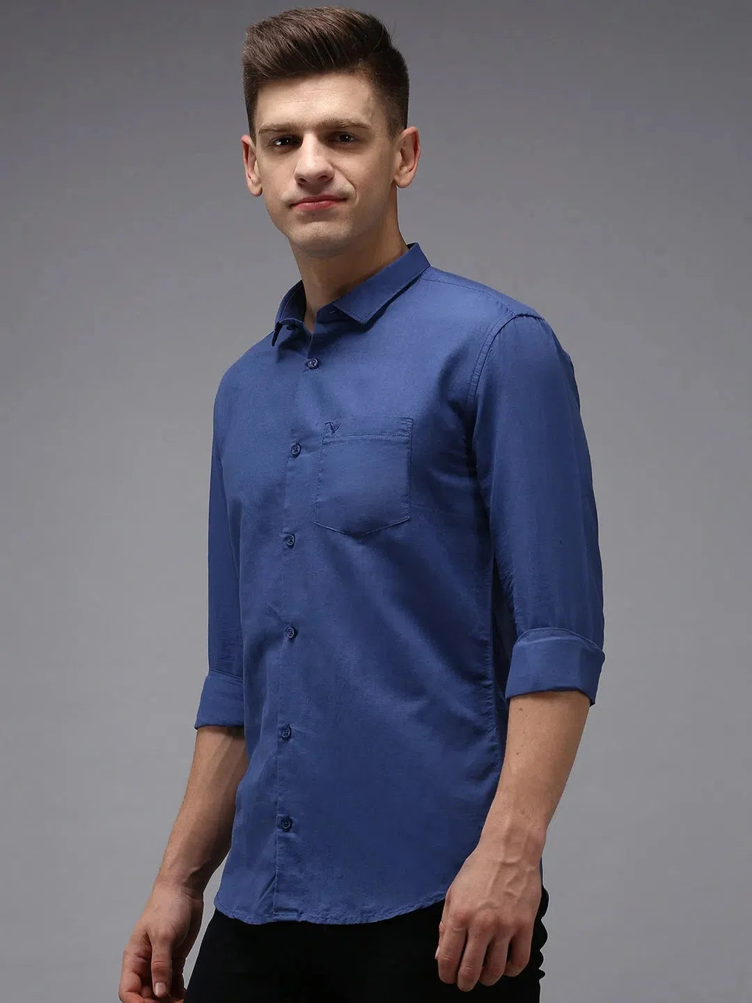 Trendy Navy Blue Solid Mens Shirt - Cotton Formal Shirts | DesiQlo