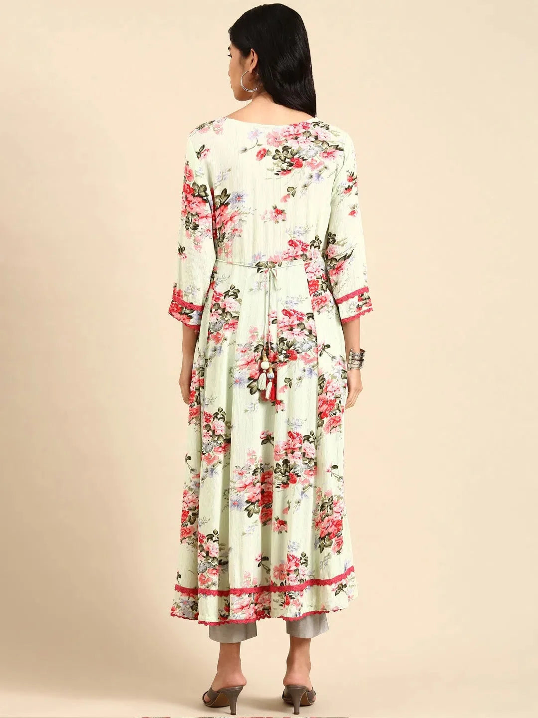 Green Printed Anarkali Kurta for Women | Viscose Anarkali Kurti