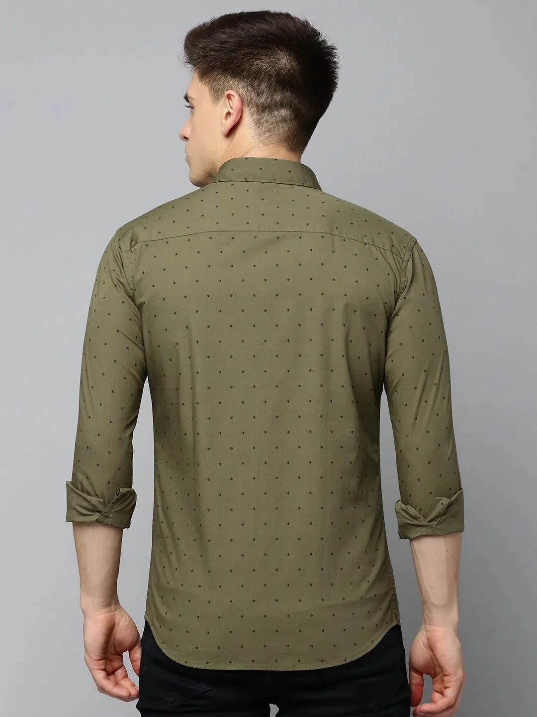 Olive Green Printed Cotton Mens Shirt | Casual DesiQlo