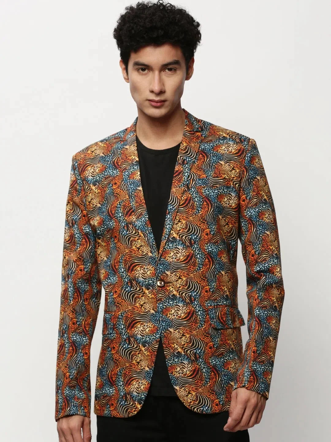 Orange Print Blazer - Modern Modi Jacket Alternative for Men