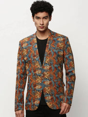 Men Orange Printed Casual Blazers-SOBLZ-080-7-Orange