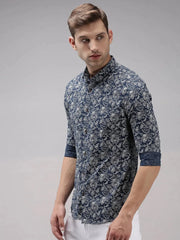 Men Blue Printed Casual Shirt-PREMIUMPRINT-1513-Navyblue
