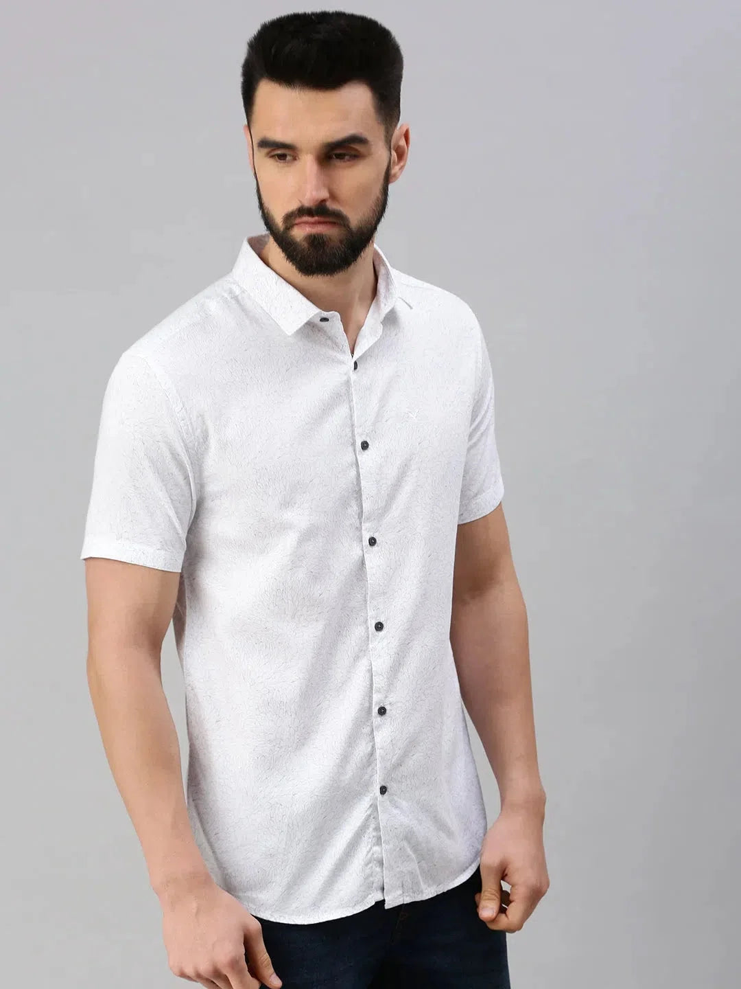 White Printed Mens Shirt - Stylish Cotton Casual Shirts