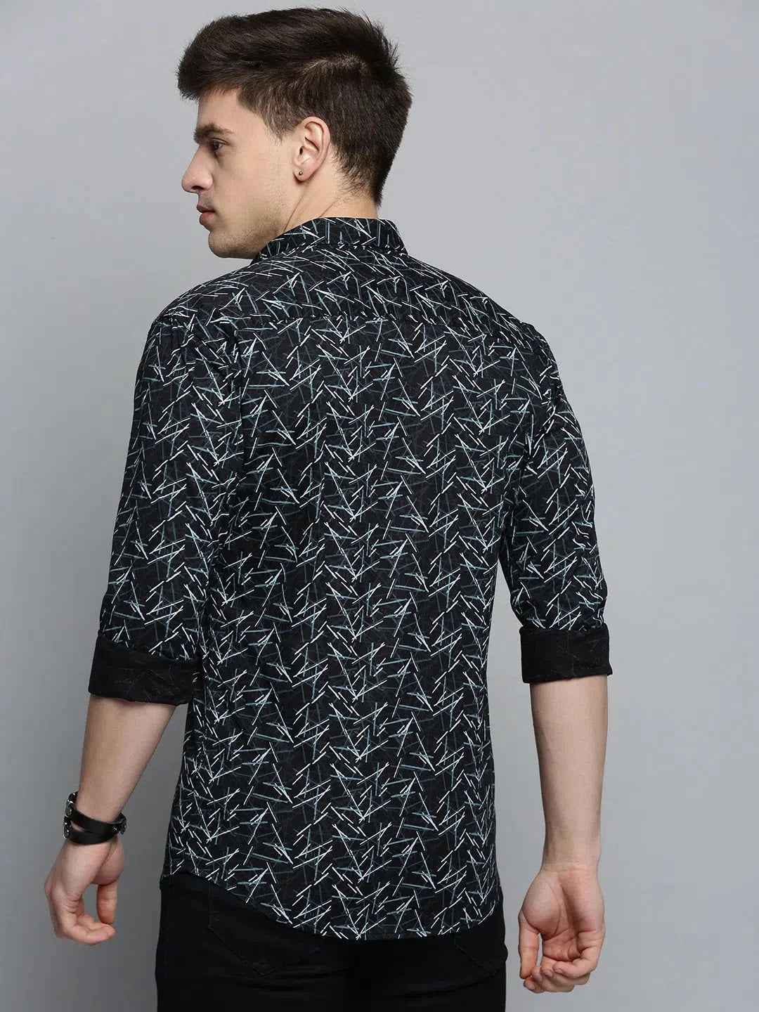 Men's Black Printed Shirt - Trendy Casual Cotton Shirt