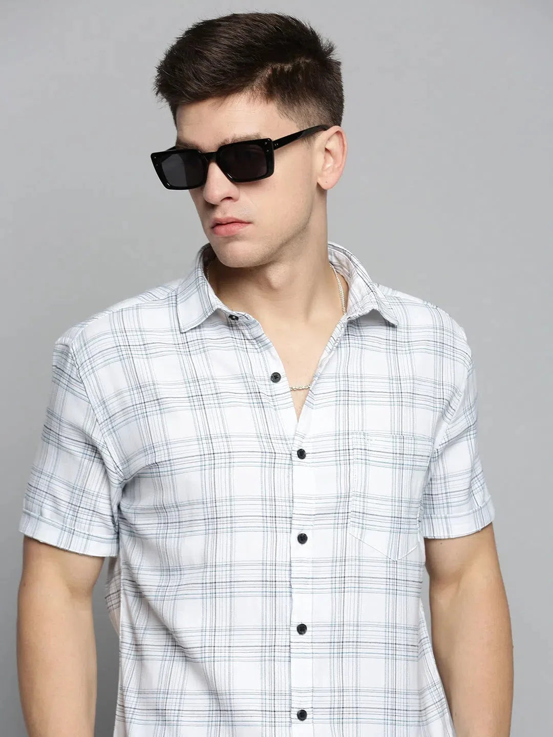 White Checked Mens Shirt | Cotton Casual Shirts Online