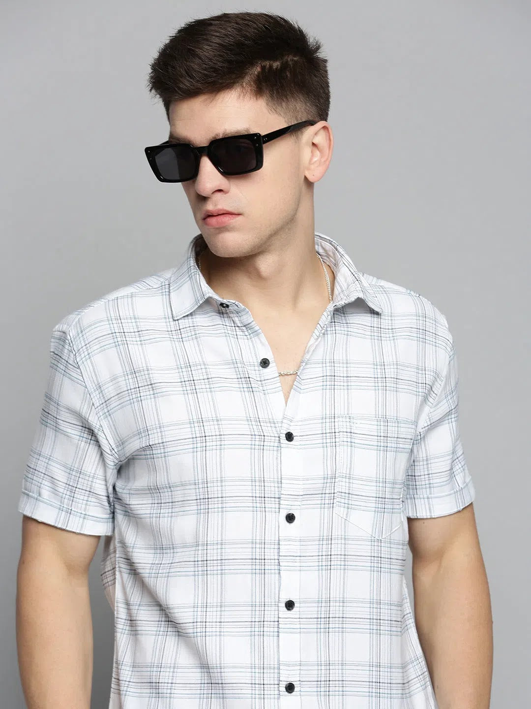 White Checked Mens Shirt | Cotton Casual Shirts Online