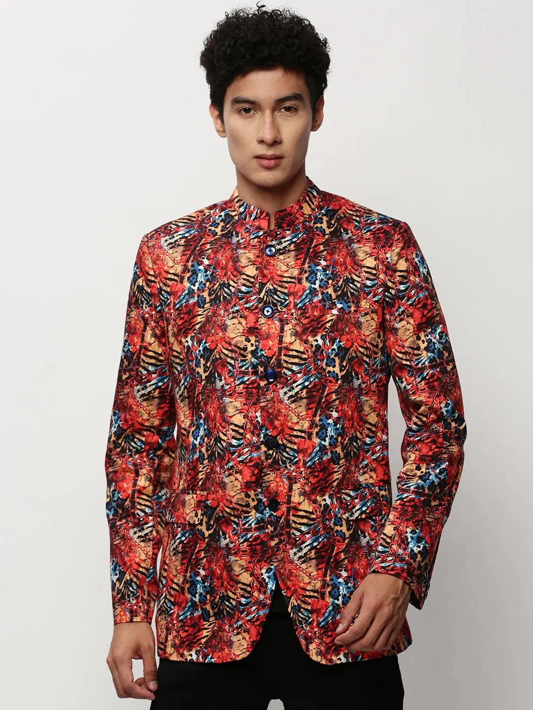 Coral Printed Casual Blazer | Modern Nehru Jacket for Men