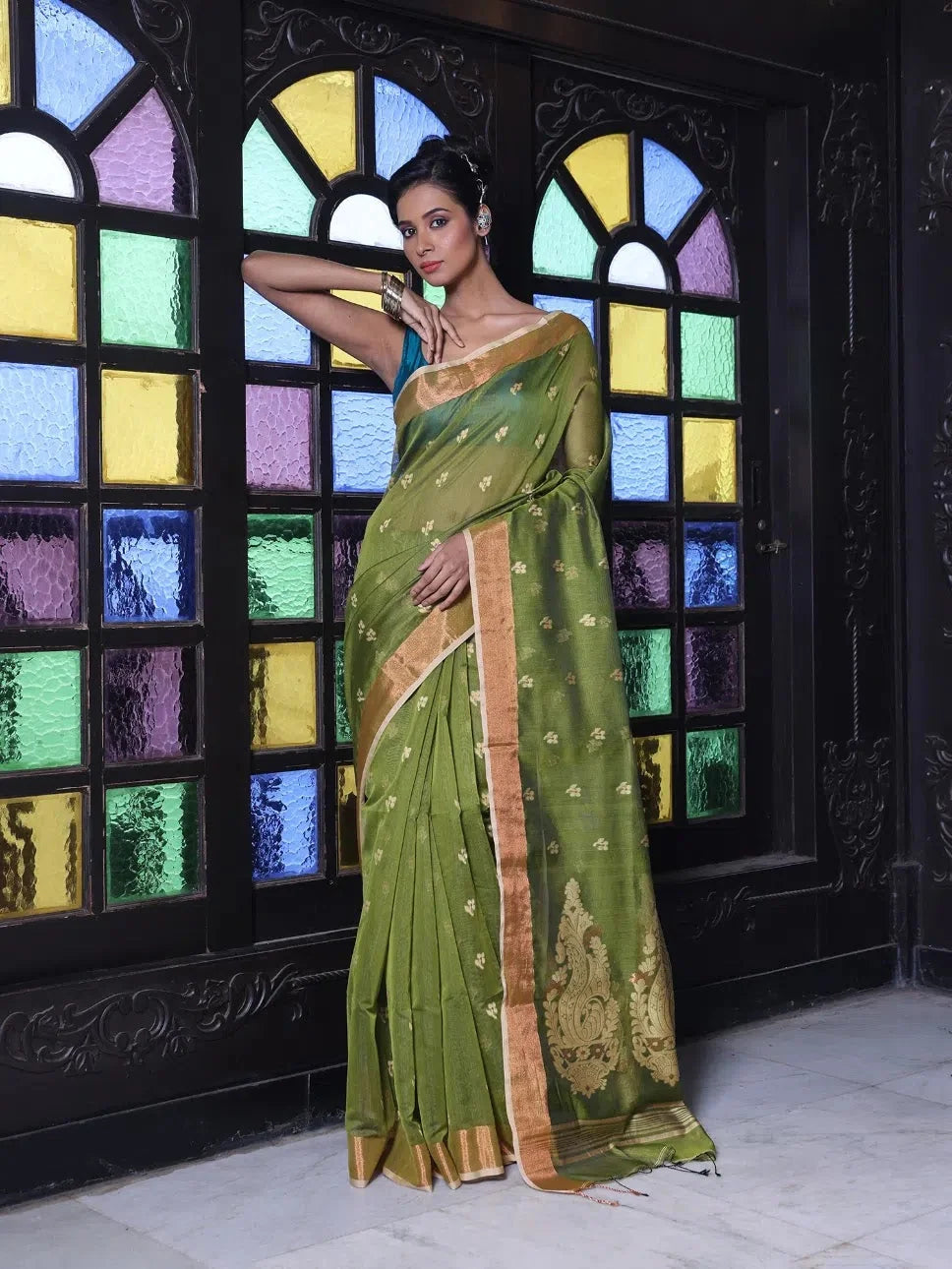 Off White Handwoven Cotton Saree With Ethnic Patterns-MA66CT431930007