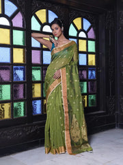 Off White Handwoven Cotton Saree With Ethnic Patterns-MA66CT431930007