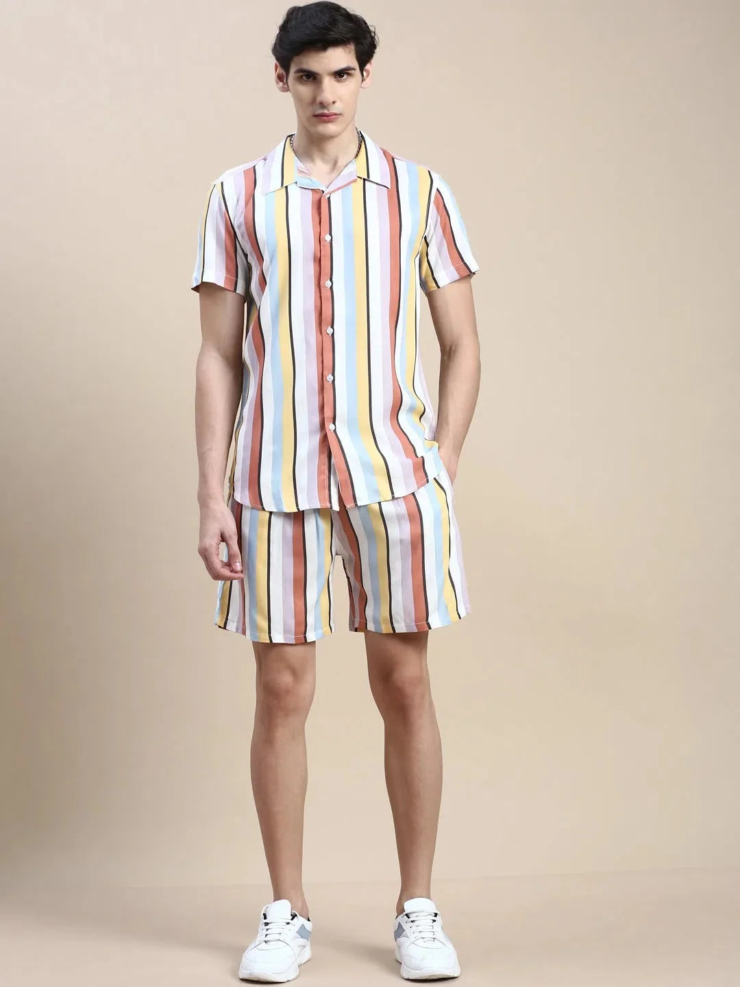Men's Multi Striped Casual Co ord Set | Mens Two Piece Sets
