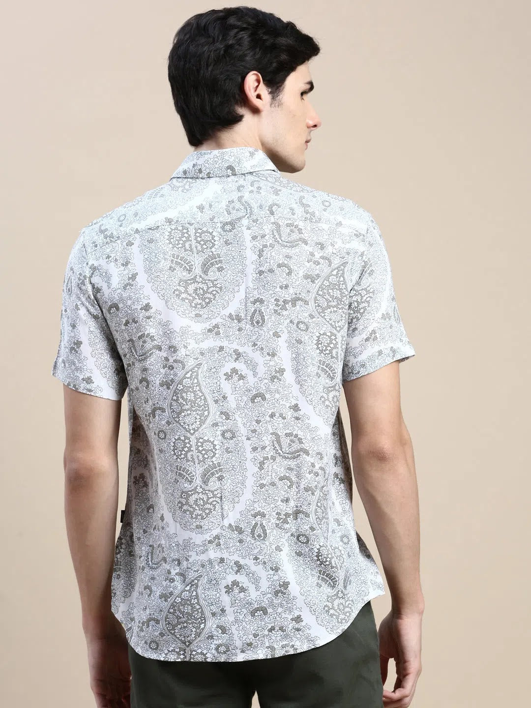 Men's Cream Floral Printed Cotton Shirt | Casual Shirts